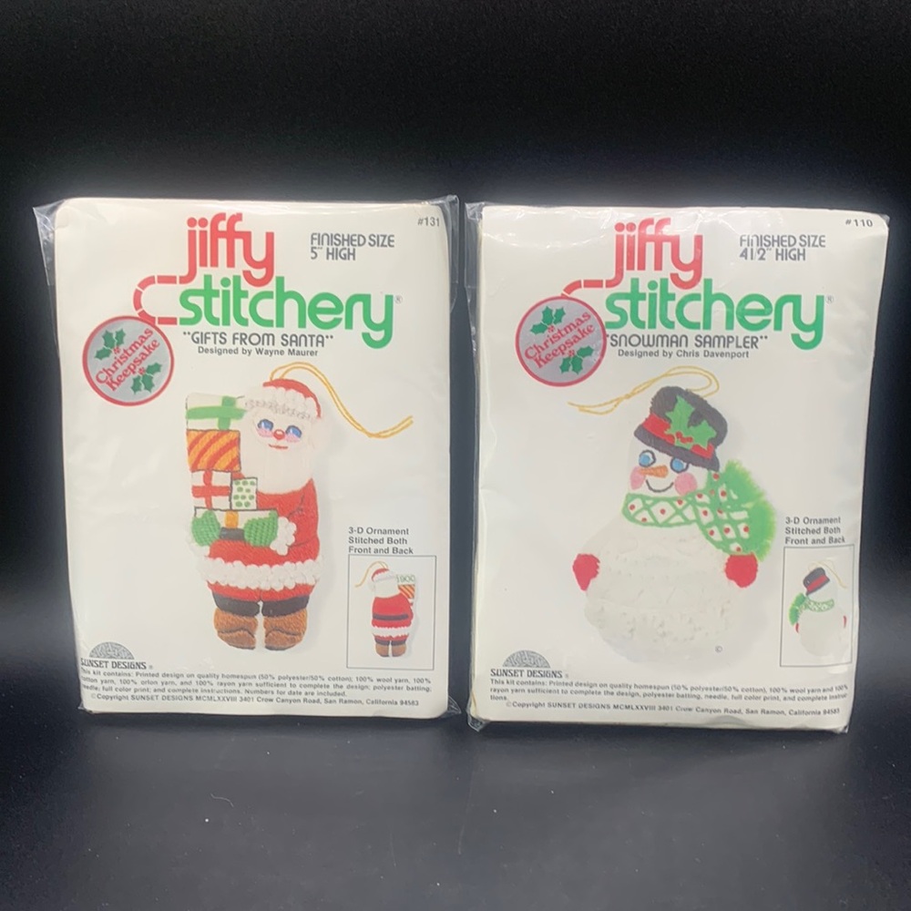 Jiffy Stitchery Holiday Ornament Kit - Red, Green & White Santa and Snowman